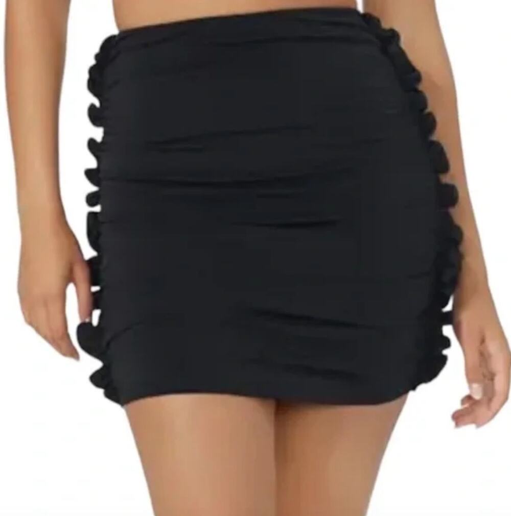 AFRM Ace Matte Jersey Ruched Ruffle High Waist Mini Skirt Black Size S NWOT